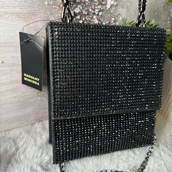 bagdley mischka black rhinestone crossbody bag BADGLEY MISCHKA Rhinestone Evenin - Picture 2 of 9